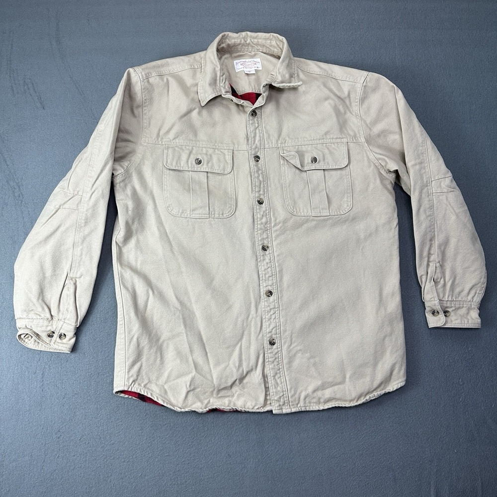 CC FILSON Lined Beige Canvas Button Front Work Shirt Guide Flannel Mens Sz Large